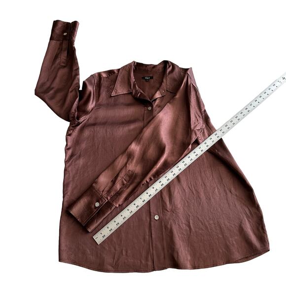Rails Andrea Crinkle Silky Button Up Nutmeg Brown Long Sleeve Shirt L - Picture 7 of 8